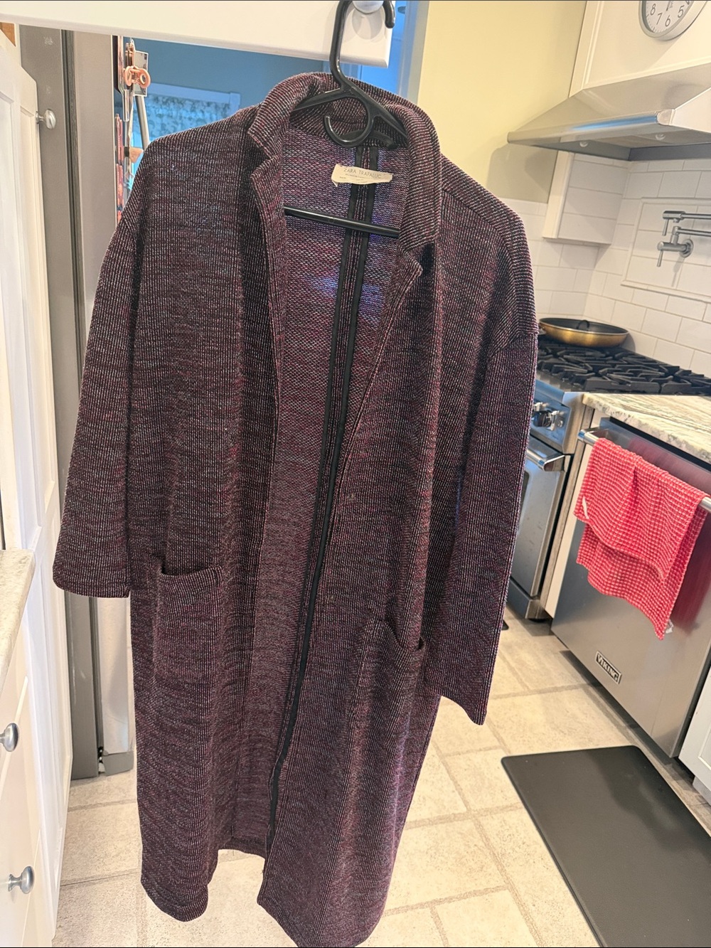 Zara Long Open-Front Knit Coatigan in Plum Mix